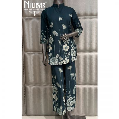 Teal Green Cotton Short Top Paired With Bottom