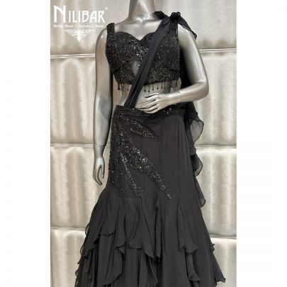 Black Georgette Bottom With Net Blouse Lehnga