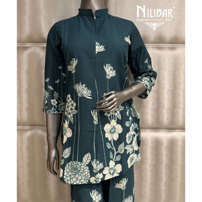 Teal Green Cotton Short Top Paired With Bottom