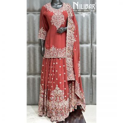 Coral Pink Georgette Lehnga