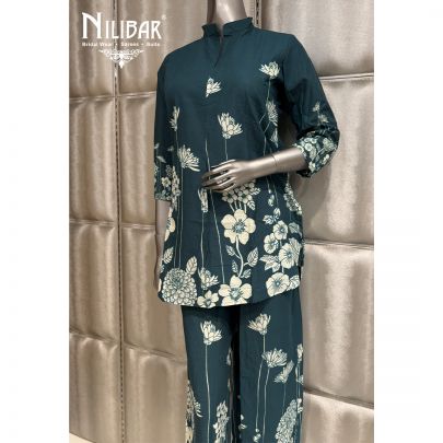 Teal Green Cotton Short Top Paired With Bottom