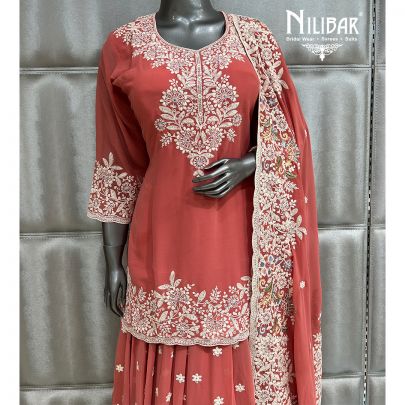 Coral Pink Georgette Lehnga