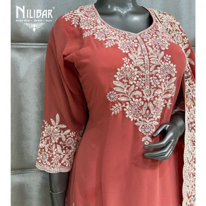 Coral Pink Georgette Lehnga