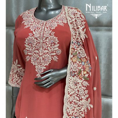 Coral Pink Georgette Lehnga
