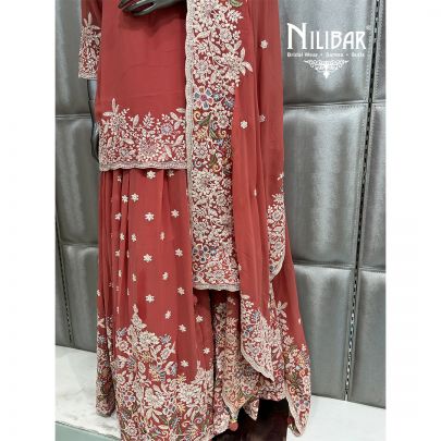 Coral Pink Georgette Lehnga