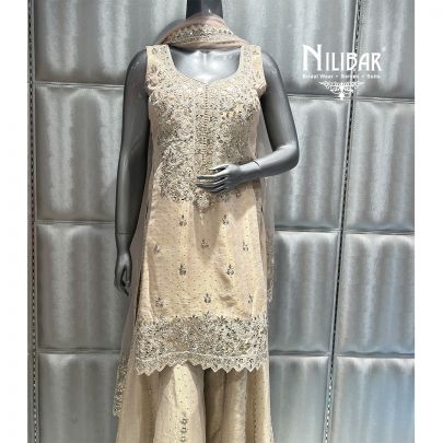 Ivory Lamé Silk Flared Palazzo Suit
