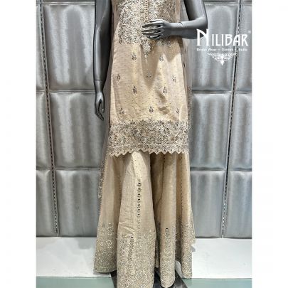 Ivory Lamé Silk Flared Palazzo Suit