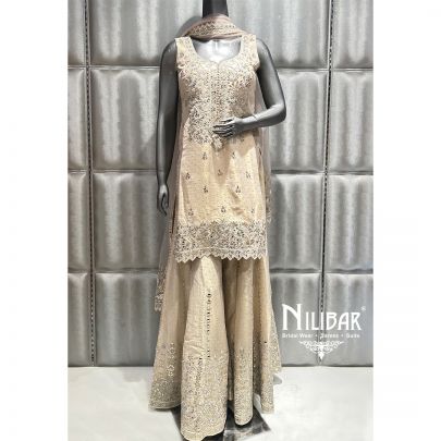 Ivory Lamé Silk Flared Palazzo Suit