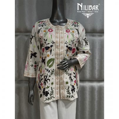 White Silk Top Paired With Crepe Pants
