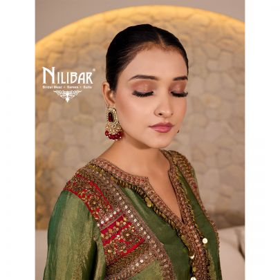 Sage Green Tissue Embroidered Mid Length Shirt Paired With Farshi Salwar & Dupatta