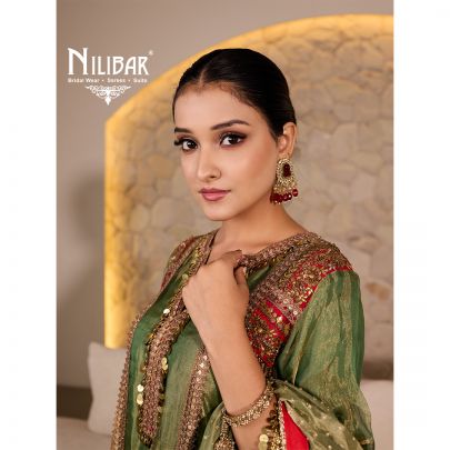 Sage Green Tissue Embroidered Mid Length Shirt Paired With Farshi Salwar & Dupatta