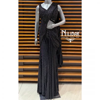 Black Net Drape Saree