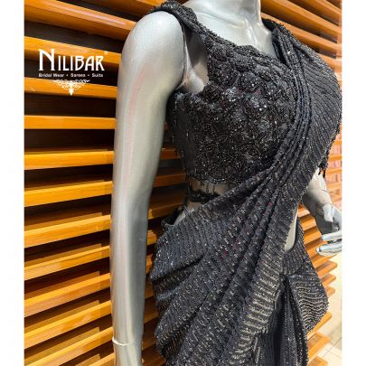 Black Net Drape Saree