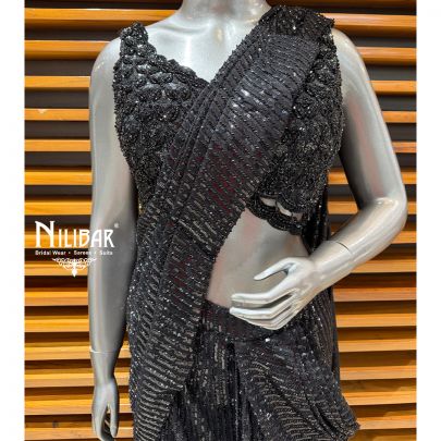 Black Net Drape Saree