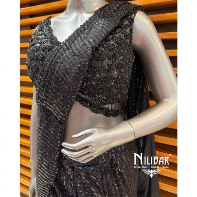 Black Net Drape Saree