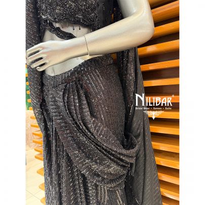 Black Net Drape Saree