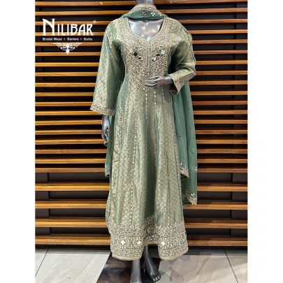 Light Green Lamé Tissue Anarkali Suit