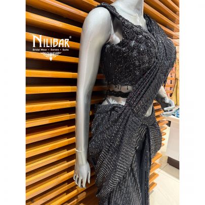 Black Net Drape Saree