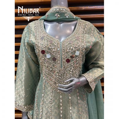 Light Green Lamé Tissue Anarkali Suit