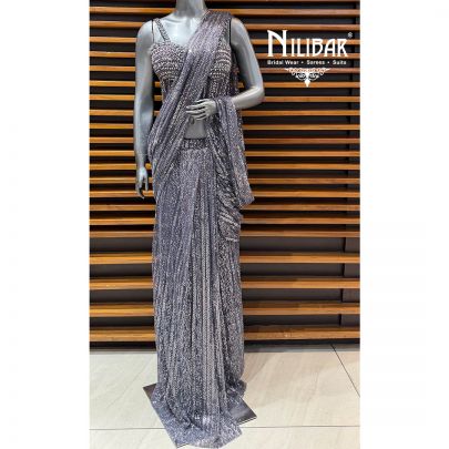 Grey Net Drape Saree