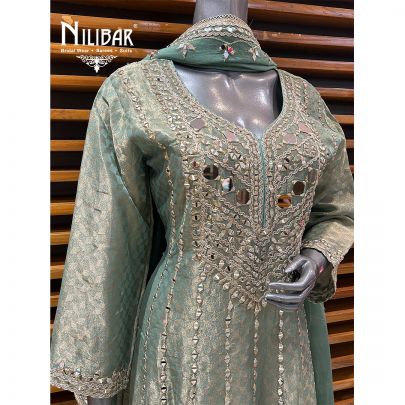 Light Green Lamé Tissue Anarkali Suit