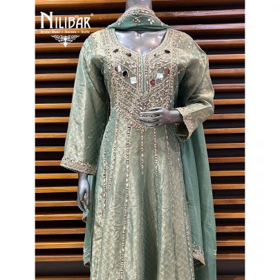 Light Green Lamé Tissue Anarkali Suit