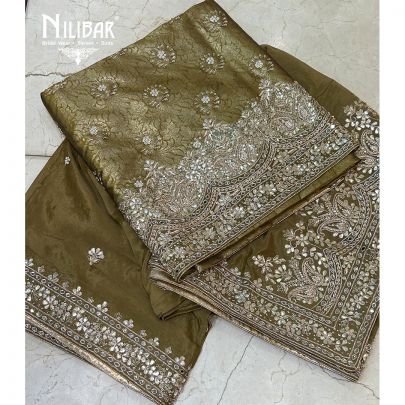 Mehandi Green Brocade Silk Unstitched Suit