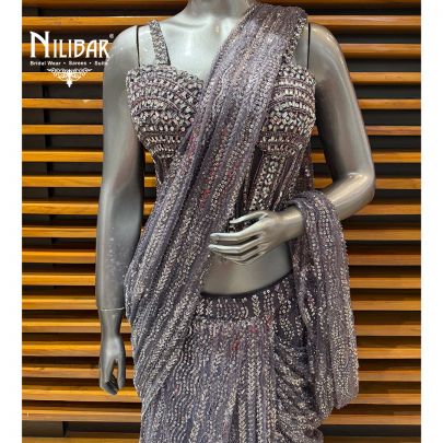 Grey Net Drape Saree