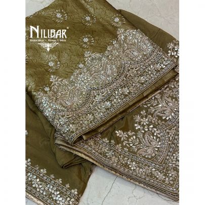 Mehandi Green Brocade Silk Unstitched Suit