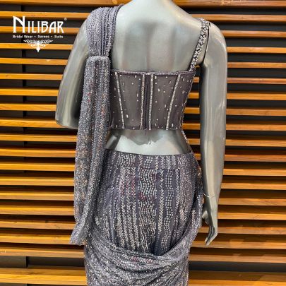 Grey Net Drape Saree