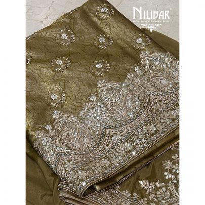 Mehandi Green Brocade Silk Unstitched Suit