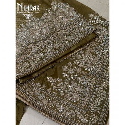 Mehandi Green Brocade Silk Unstitched Suit