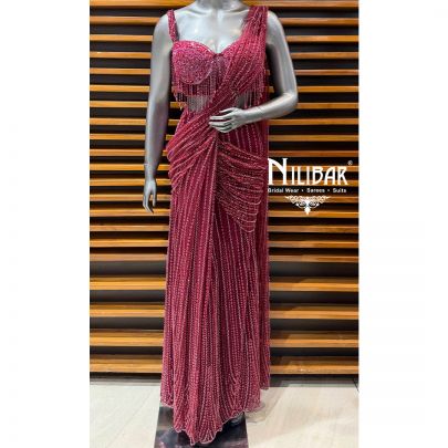 Mehroon Net Drape Saree