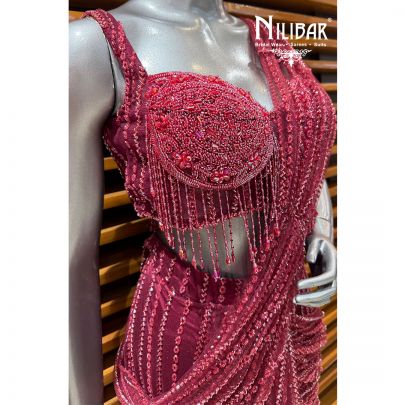 Mehroon Net Drape Saree