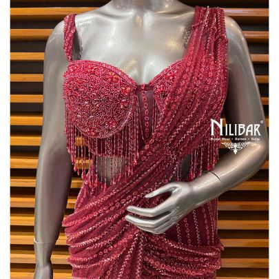 Mehroon Net Drape Saree