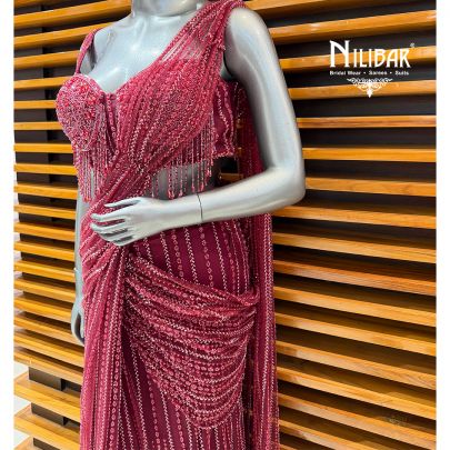 Mehroon Net Drape Saree