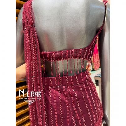 Mehroon Net Drape Saree