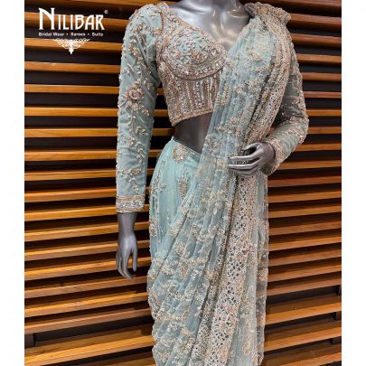 Pista Net Drape Saree