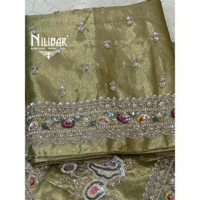 Light Green Lamé Silk Unstitched Suit