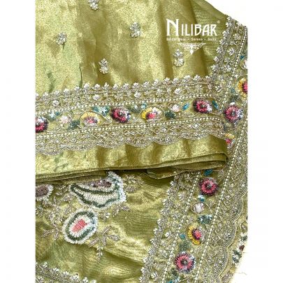 Light Green Lamé Silk Unstitched Suit