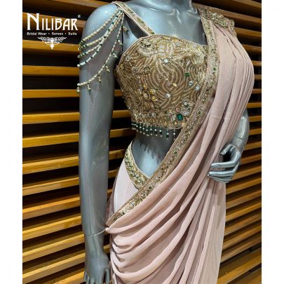 Peach Chiffon Drape Saree