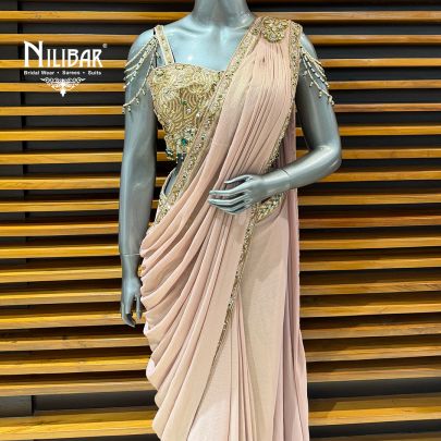 Peach Chiffon Drape Saree