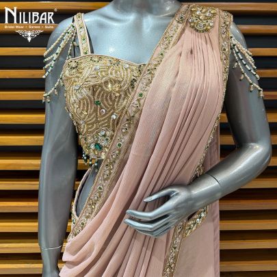 Peach Chiffon Drape Saree
