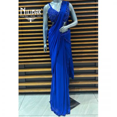 Ink Blue Georgette Drape Saree