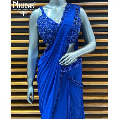 Ink Blue Georgette Drape Saree