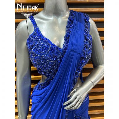 Ink Blue Georgette Drape Saree