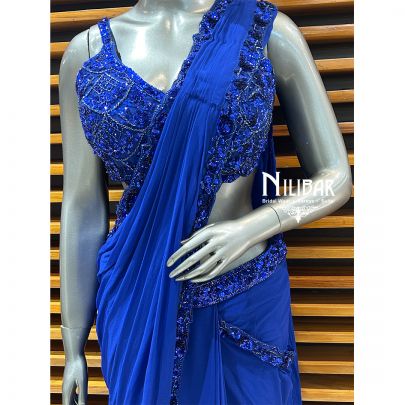 Ink Blue Georgette Drape Saree