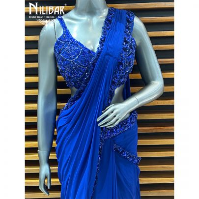 Ink Blue Georgette Drape Saree