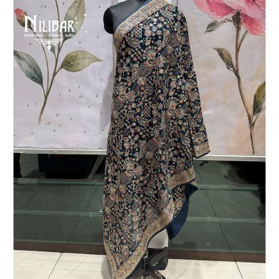 Midnight Blue Georgette Heavy Multicolour Embroidered Dupatta