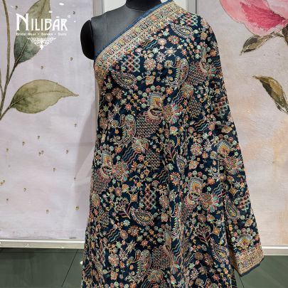 Midnight Blue Georgette Heavy Multicolour Embroidered Dupatta